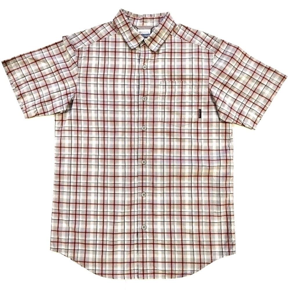 𝅺columbia Gray & Red Plaid Button Down Shirt